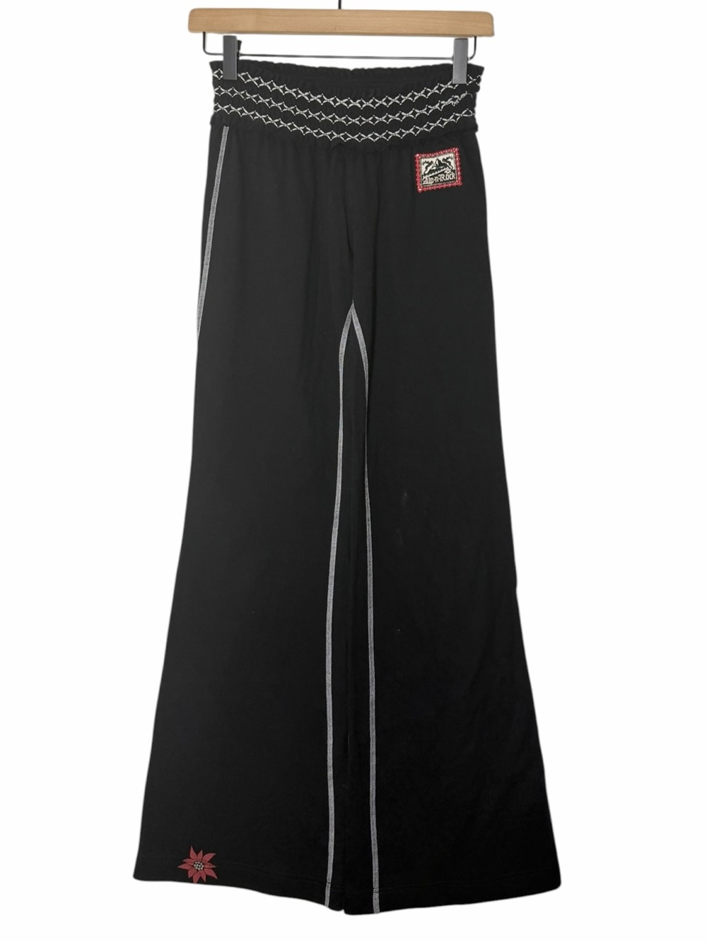 Alp-N-Rock Black Wide Leg Lounge Pants Size 2 Embroidered Smocked Waist Flared